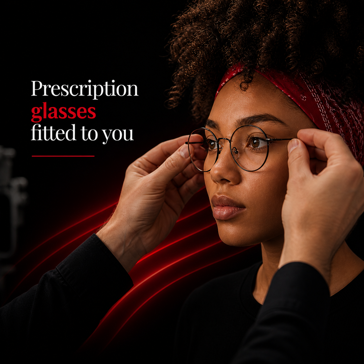 Prescription glasses being fitted to a patient